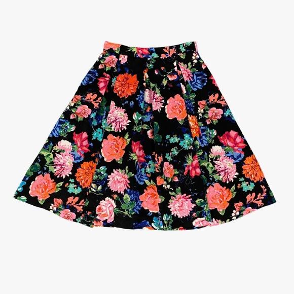 Eliza J Skirt Womens 6 Multi Floral Pleated Flare Tulle Lining Back Zip Midi - Picture 1 of 12